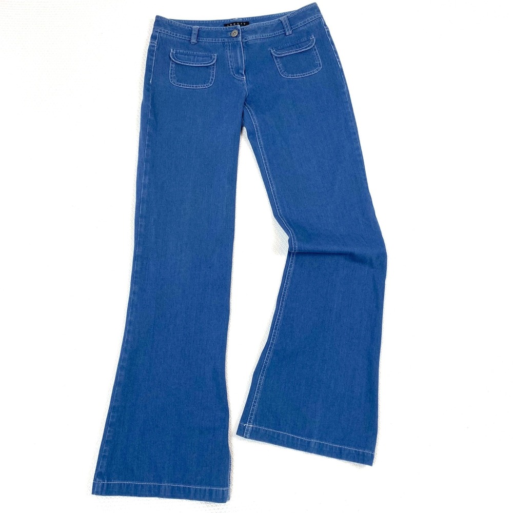 Theory Womens Size 4 Blue Denim Flare Leg Jeans Patch Pockets USA Retro 70s